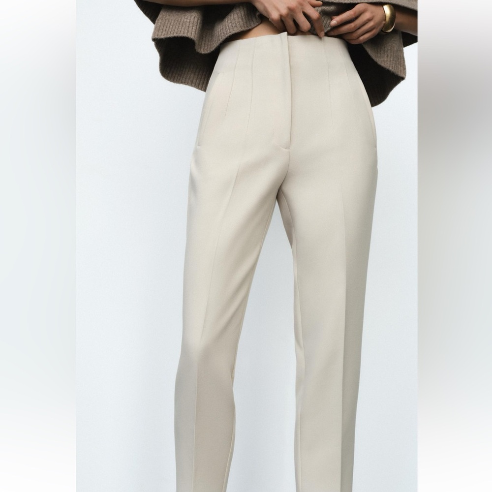 Zara High Waisted Trousers - Oyster White - Large